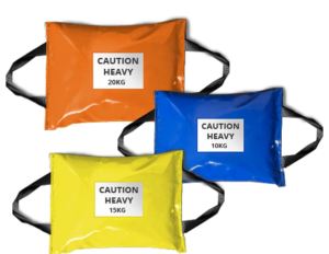 Featured Product. Weight test bags used for LOLER testing. 10kg, 15kg and 20kg. Coloured orange, blue and yellow.