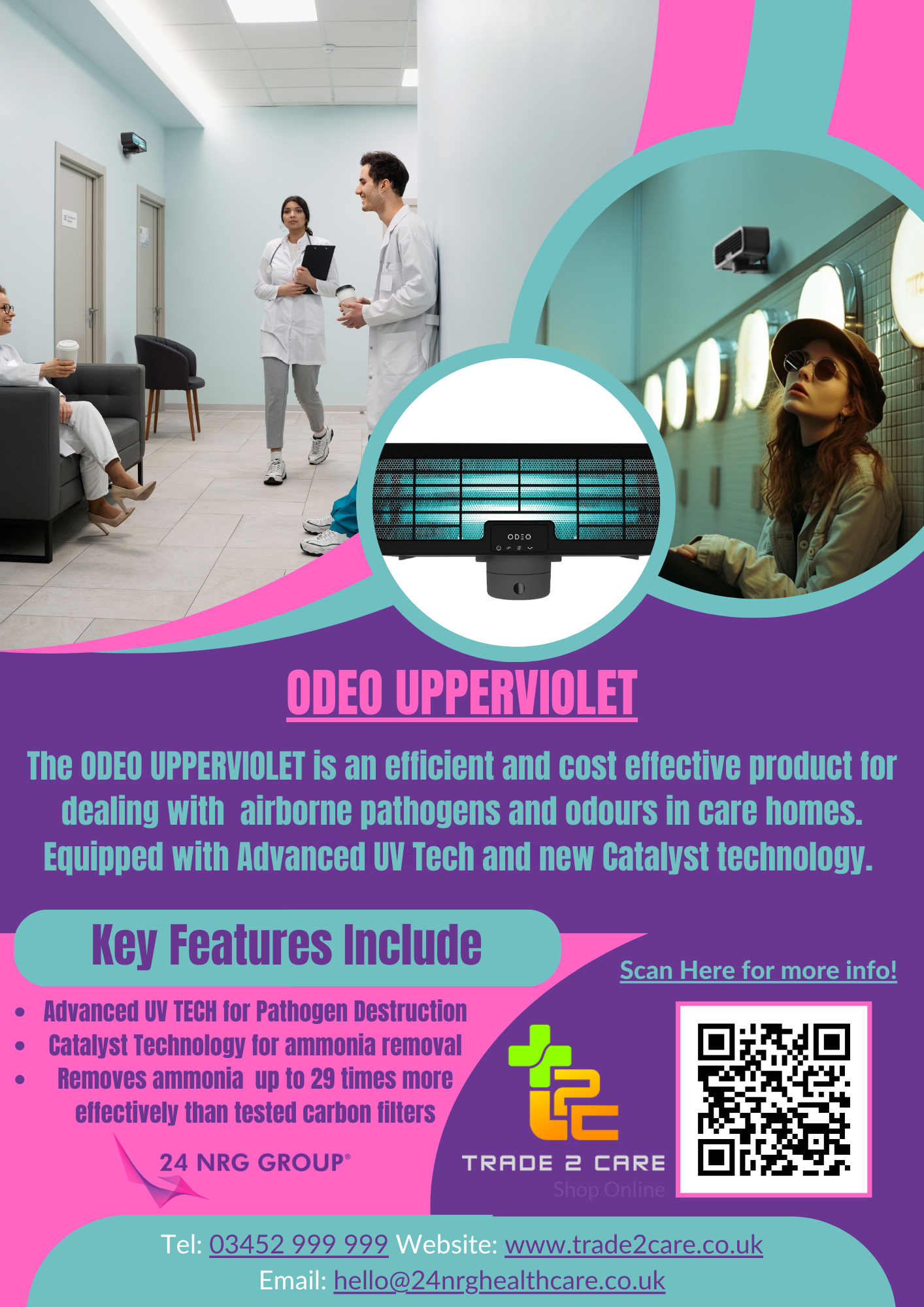 Odeo upperviolet product flyer, page one by 24 NRG Group. Improving air quality