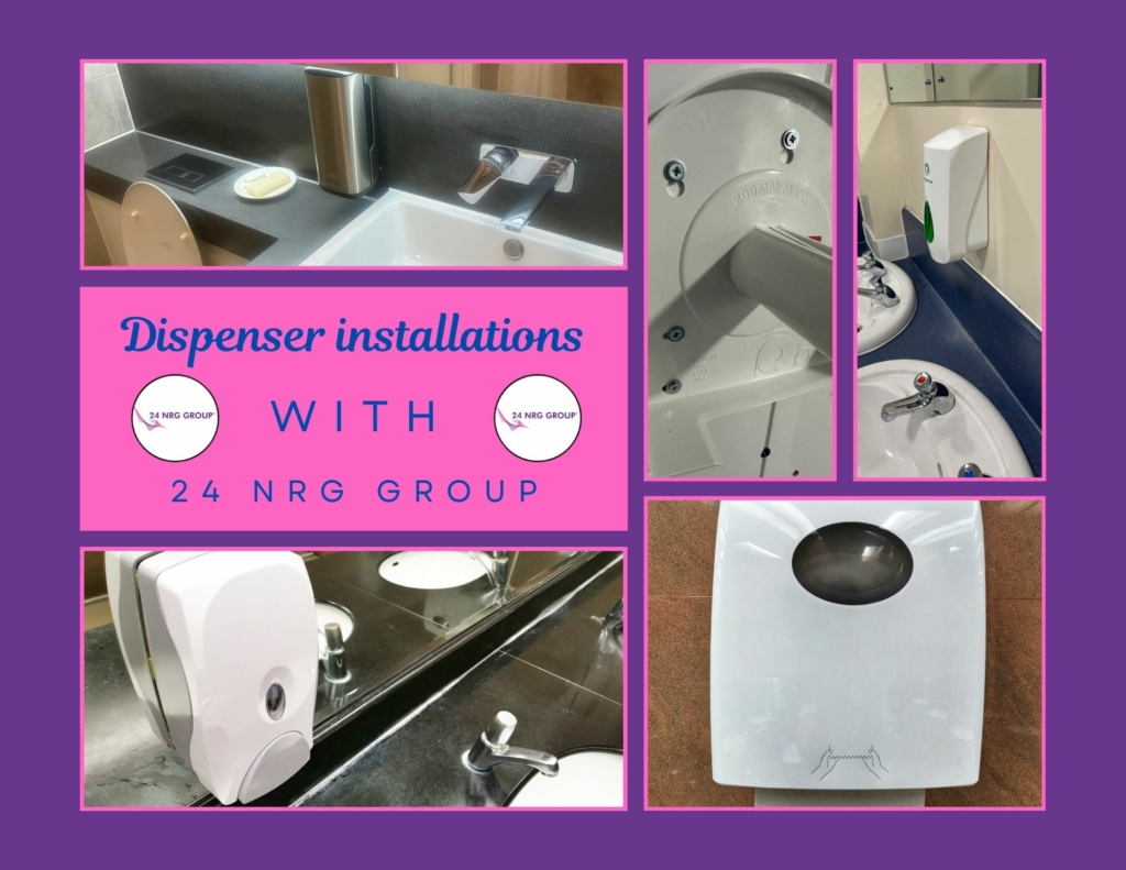 A photo book showing dispenser installation services by 24 NRG Group. A wide variety of different dispensers are shown